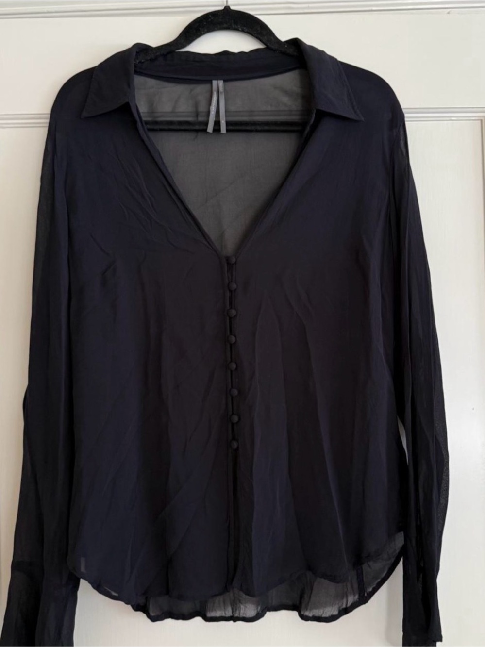 Anthropologie Sheer Black Button-Front Blouse